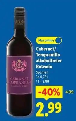 Lidl Cabernet/Tempranillo, alkoholfreier Rotwein Angebot