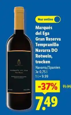 Lidl Marqués del Ega Gran Reserva Tempranillo Navarra DO Rotwein, trocken Angebot
