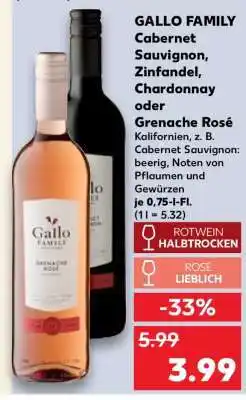 Kaufland GALLO FAMILY Cabernet Sauvignon, Zinfandel, Chardonnay oder Grenache Rosé Angebot