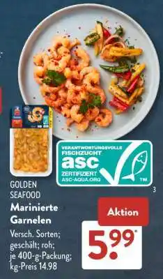 Aldi Süd GOLDEN SEAFOOD Marinierte Garnelen Angebot