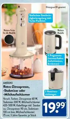Aldi Süd AMBIANO Retro-Zitruspresse, Stabmixer oder Milchaufschäumer Angebot