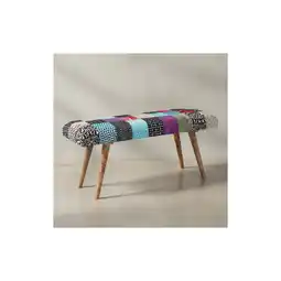 Netto Marken-Discount KADIMA DESIGN Sitzbank Samt/Massivholz, Patchwork-Design, 160 kg Belastbarkeit, Mangoholz Beine Angebot