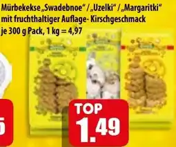 Mix Markt Mürbekekse ,,Swadebnoe" /,,Uzelki"/Margaritki" mit fruchthaltiger Auflage-Kirschgeschmack Angebot