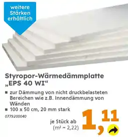 Globus Baumarkt Styropor-Wärmedämmplatte ,EPS 40 WI❝ Angebot