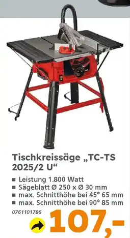 Globus Baumarkt Einhell Tischkreissäge „TC-TS 2025/2 U" Angebot