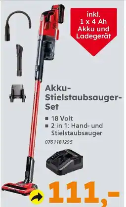 Globus Baumarkt Einhell Akku- Stielstaubsauger- Set Angebot