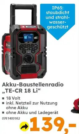 Globus Baumarkt Einhell Akku-Baustellenradio ,,TE-CR 18 Li❝ Angebot