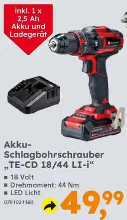 Globus Baumarkt Einhell Akku- Schlagbohrschrauber ,TE-CD 18/44 LI-i" Angebot