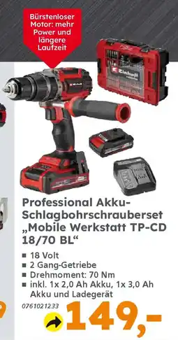 Globus Baumarkt Einhell Professional Akku- Schlagbohrschrauberset ,,Mobile Werkstatt TP-CD 18/70 BL" Angebot