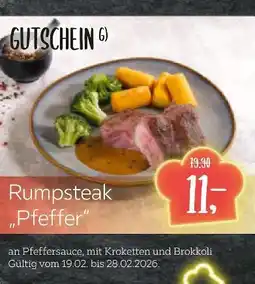 XXXLutz Rumpsteak pfeffer an pfeffersauce, mit kroketten und brokkoli Angebot