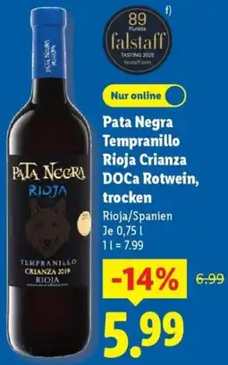 Lidl Pata Negra Tempranillo Rioja Crianza DOCa Rotwein, trocken Angebot