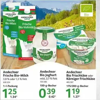 Selgros Andechser Frische Bio-milch, Andechser Bio Joghurt Angebot