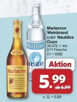 Famila Nord West Mariacron Weinbrand oder Nautilos Ouzo Angebot