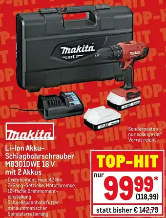 METRO Makita Akku-Schlagbohrschrauber mit 2 Akkus | M8301DWE 18V Angebot