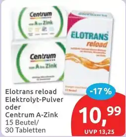 Budni Elotrans reload Elektrolyt-Pulver oder Centrum A-Zink Angebot
