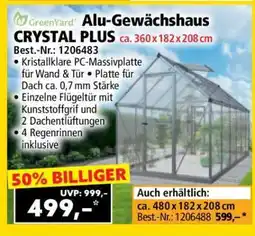 Norma Alu-Gewächshaus CRYSTAL PLUS ca. 360 x 182 x 208 cm Angebot