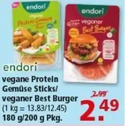 Multi Markt endori vegane Protein Gemüse Sticks/ veganer Best Burger Angebot
