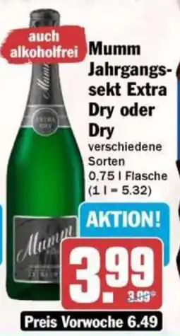 HIT Mumm Jahrgangs- sekt Extra Dry oder Dry Angebot