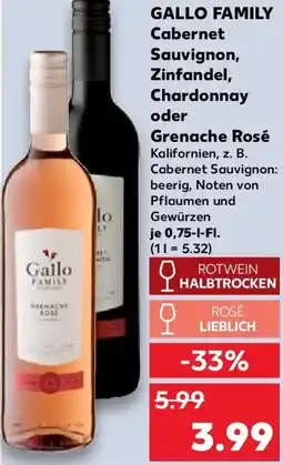 Kaufland GALLO FAMILY Cabernet Sauvignon, Zinfandel, Chardonnay oder Grenache Rosé Angebot