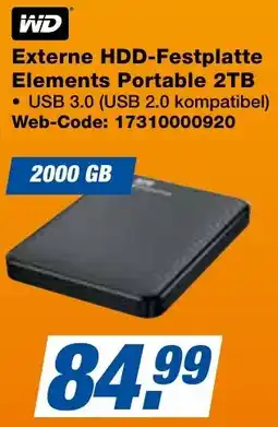 expert Techno Land WD Externe HDD-Festplatte Elements Portable 2TB Angebot