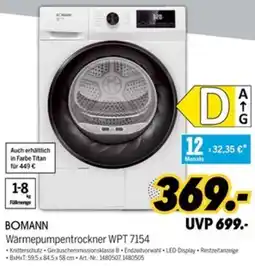 MEDIMAX BOMANN Wärmepumpentrockner WPT 7154 Angebot