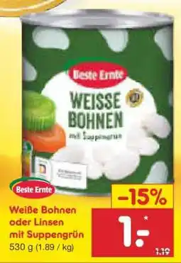 Netto Marken-Discount Weiße Bohnen oder Linsen mit Suppengrün Angebot