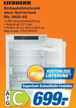 Expert LIEBHERR Einbaukühlschrank ohne Gefrierfach IRC 3920-62 Angebot