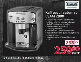 Selgros Delonghi Kaffeevollautomat Esam 2800 Angebot