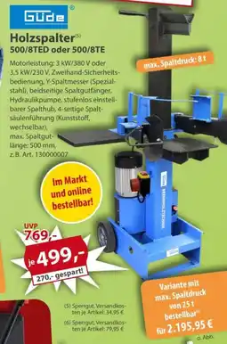 Sonderpreis Baumarkt Güde Holzspalter 500/8TED oder 500/8TE Angebot