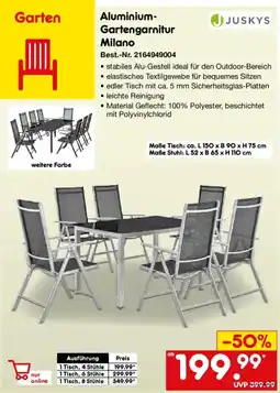 Netto Marken-Discount JUSKYS Aluminium- Gartengarnitur Milano Angebot