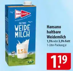 Famila Nord Ost Hansano haltbare Weidemilch Angebot