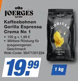 K+B Expert JOERGES Kaffeebohnen Gorilla Espresso Crema No 1 Angebot