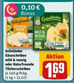 REWE Grünländer Käsescheiben mild & nussig oder Naturfreunde Tilsiterscheiben Angebot