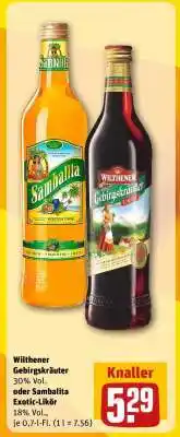 REWE Wilthener Gebirgskräuter oder Sambalita Exotic-Likör Angebot