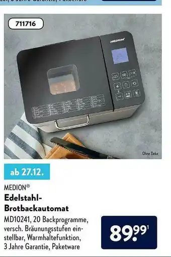 Aldi Süd Medion Edelstahl-brotbackautomat Angebot