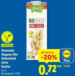 Lidl Vemondo Veganer Bio Haferdrink ohne Zucker Angebot