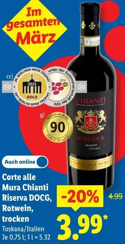 Lidl Corte alle Mura Chianti Riserva DOCG, Rotwein, trocken Angebot