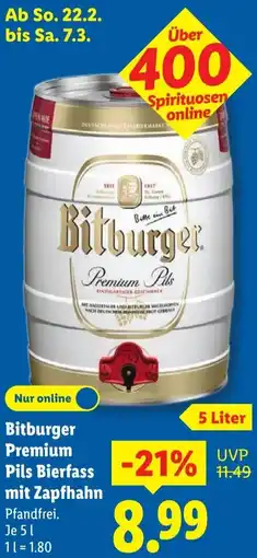 Lidl Bitburger Premium Pils Bierfass mit Zapfhahn Angebot