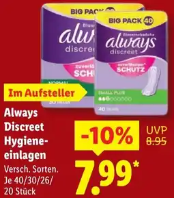 Lidl Always Discreet Hygieneeinlagen Angebot