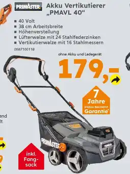Globus Baumarkt PRIMASTER Akku Vertikutierer ,,PMAVL 40" Angebot