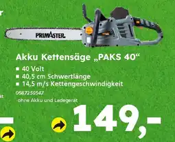Globus Baumarkt PRIMASTER Akku Kettensäge ,,PAKS 40" Angebot