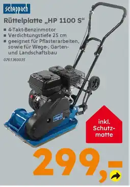 Globus Baumarkt Scheppach Rüttelplatte „,HP 1100 S" Angebot