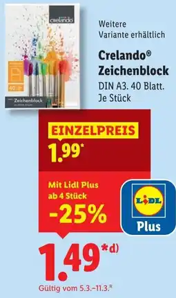Lidl Crelando Zeichenblock Angebot