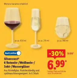 Lidl Silvercrest 6 Rotwein-/Weißwein-/Sekt-/Wassergläser Angebot