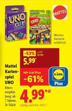 Lidl MATTEL Kartenspiel UNO Angebot