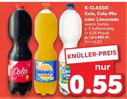 Kaufland K-CLASSIC Cola, Cola-Mix oder Limonade Angebot