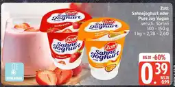 Edeka Zott Sahnejoghurt oder Pure Joy Vegan Angebot