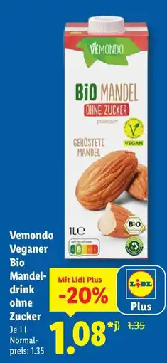 Lidl Vemondo Veganer Bio Mandel drink ohne Zucker Angebot