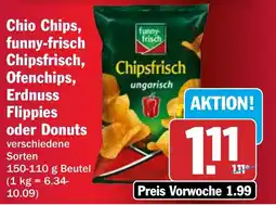 HIT Chio Chips, funny-frisch Chipsfrisch, Ofenchips, Erdnuss Flippies oder Donuts Angebot