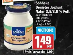 HIT Söbbeke Demeter Joghurt Natur 3,5/3,8 % Fett Angebot